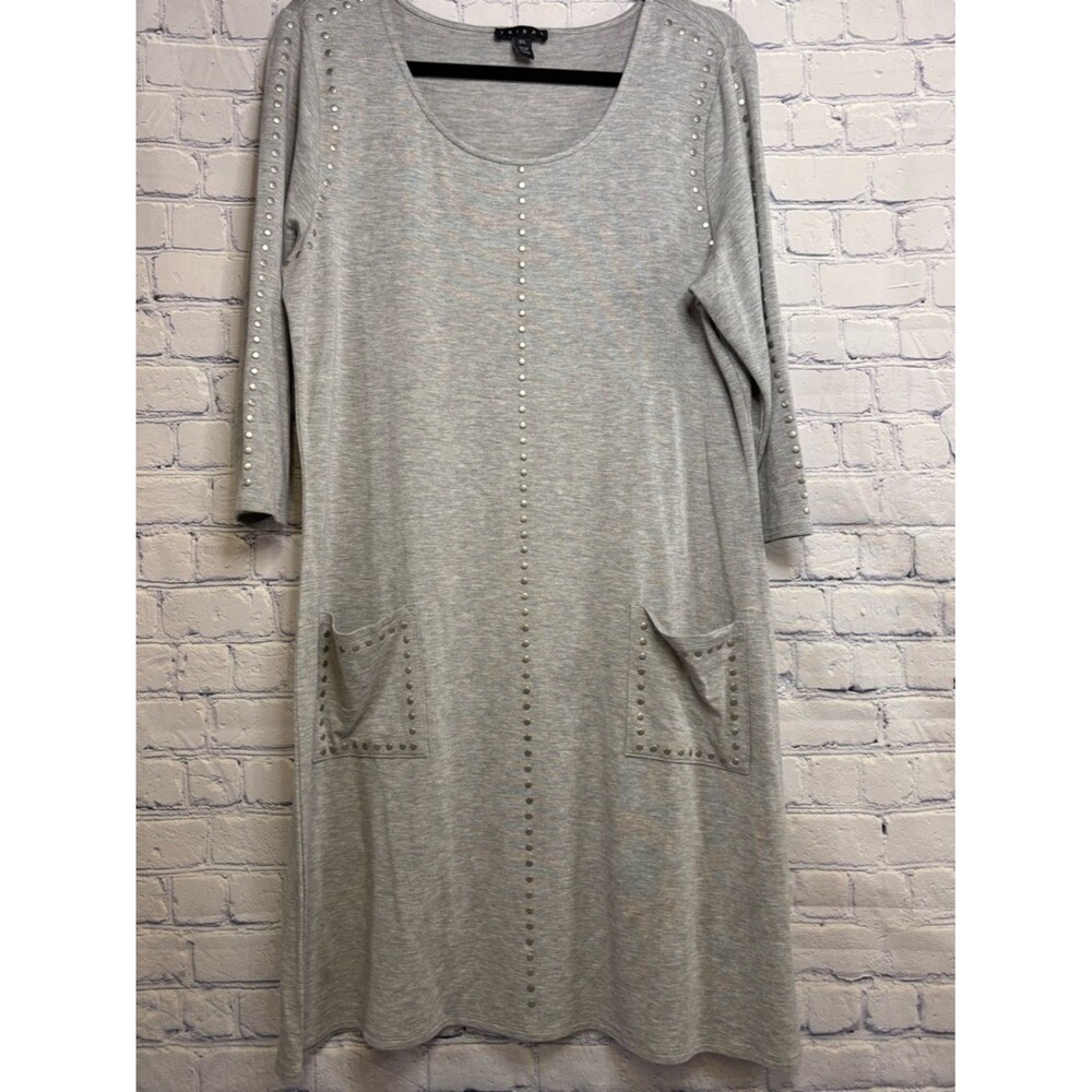 Tribal Heather Gray Studded Casual Travel Vacation Comfy Shift Jersey Dress L